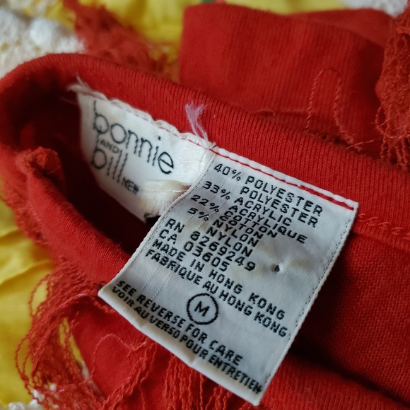 Vintage 80s Red Long Fringe Top V Neck T Shirts Me - Picture 7 of 7